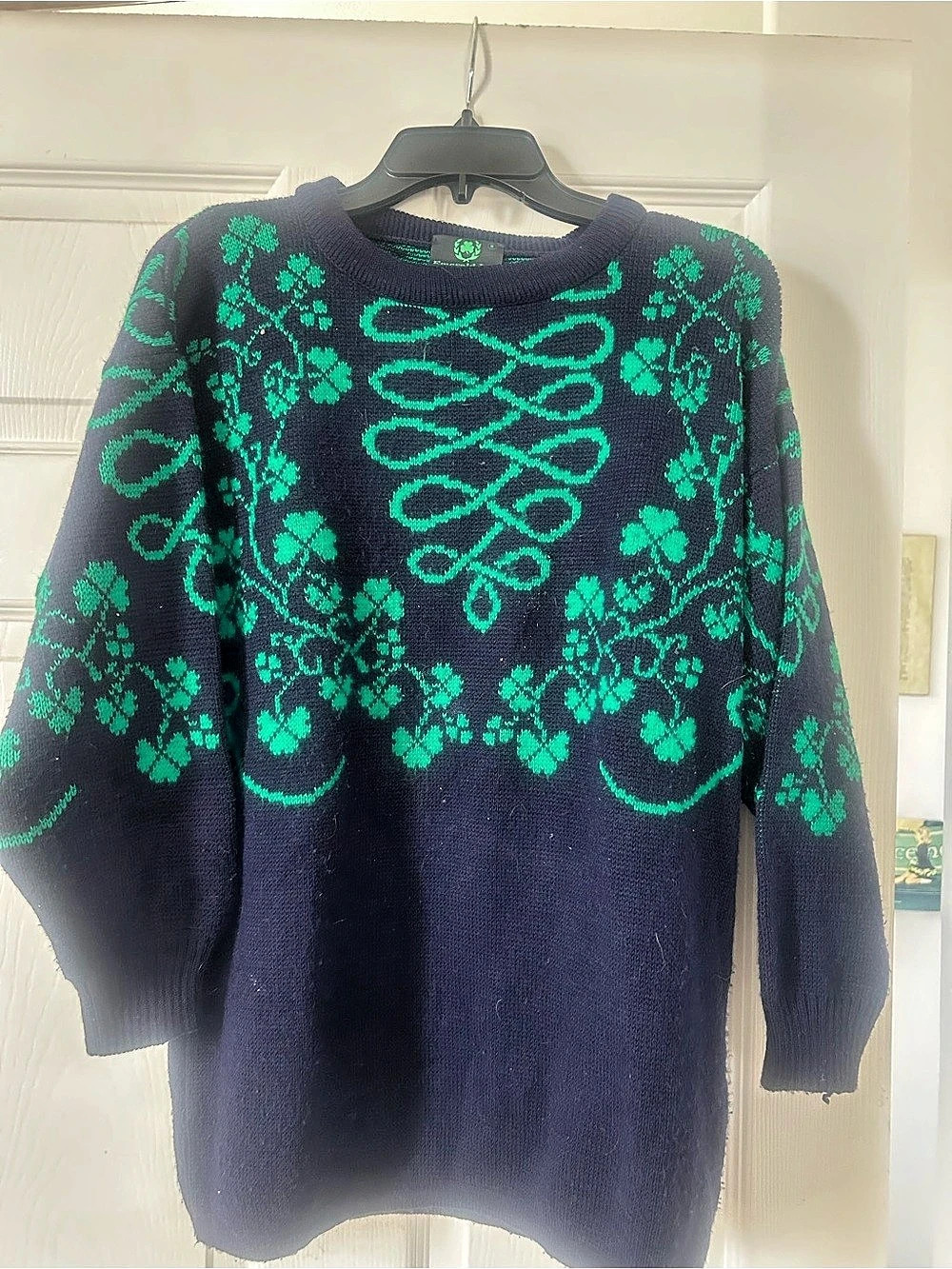 Floral Crew Neck Sweater in Blue & Green Like New